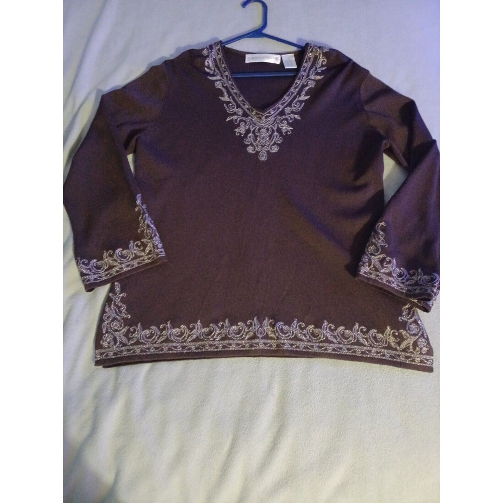 Architect womens brown tunic with gold sequin trim design XL